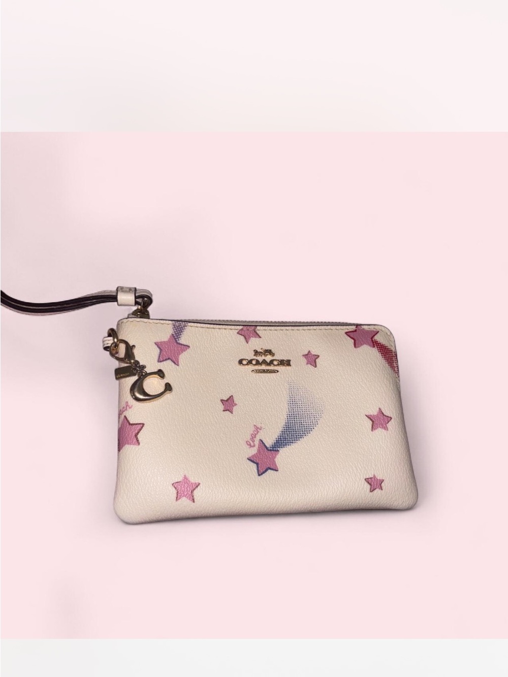 Coach Cream Wristlet with Pink Star Print